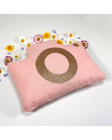 Coussin enfant, décoration chambre fille, appareil photo rose