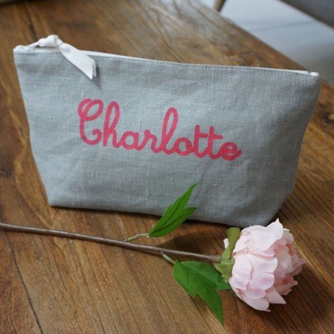 trousse de toilette personnalisée en lin bébé fille garçon
