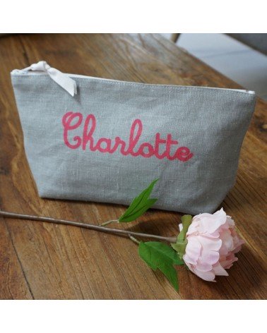 trousse de toilette personnalisée en lin bébé fille garçon