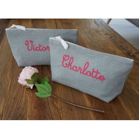 trousse de toilette personnalisée en lin bébé fille garçon