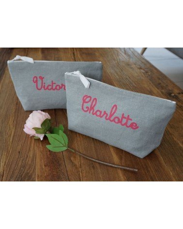 trousse de toilette personnalisée en lin bébé fille garçon