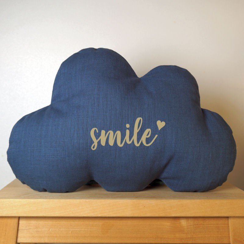 Coussin nuage Smile en lin bleu