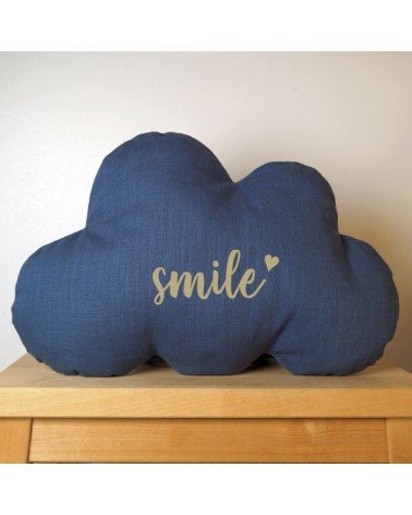 Coussin nuage Smile en lin bleu