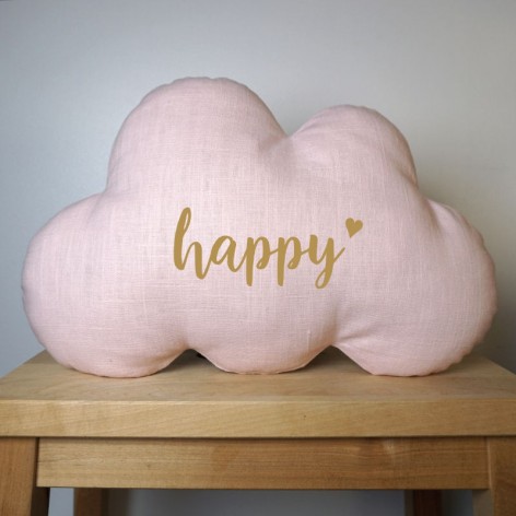 Coussin nuage Happy en lin rose chambre fille