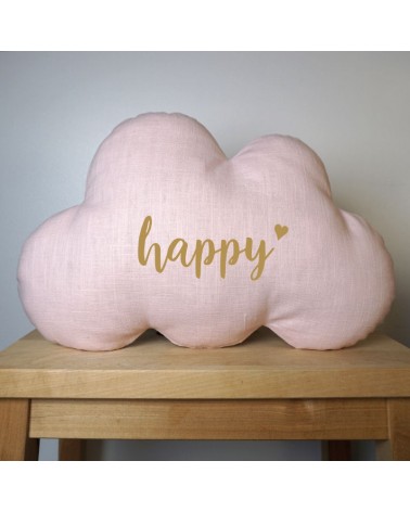Coussin nuage Happy en lin rose chambre fille