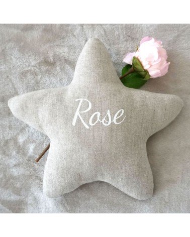 Coussin étoile personnalisé en lin naturel