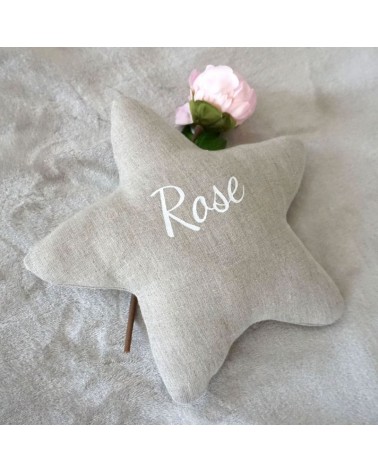 Coussin étoile personnalisé en lin naturel