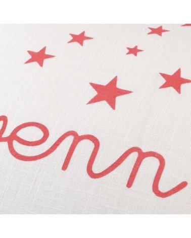 Coussin prénom en lin blanc, personnalisation rose fuchsia