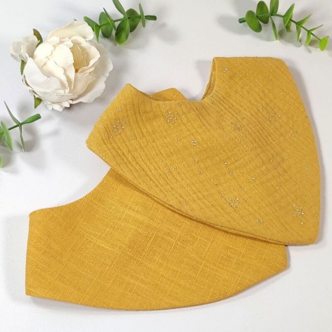 Duo de bavoirs bandanas jaune moutarde