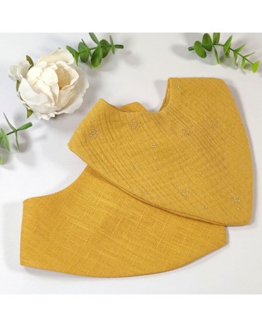 Duo de bavoirs bandanas jaune moutarde