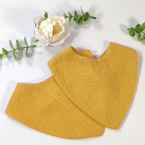 Duo de bavoirs bandanas jaune moutarde
