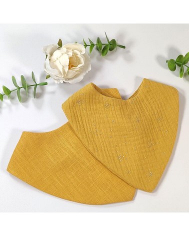 Duo de bavoirs bandanas jaune moutarde