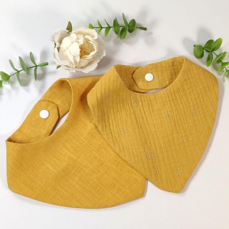 Duo de bavoirs bandanas jaune moutarde