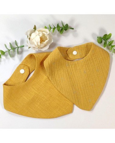 Duo de bavoirs bandanas jaune moutarde