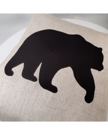 Housse de coussin ours brun en lin naturel 40x40 cm