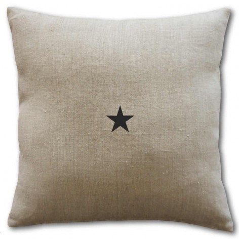 Coussin lin blanc étoile dorée - 40x40 cm - cottagecore