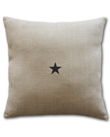 housse de coussin lin naturel  40x40 cm motif étoile noire