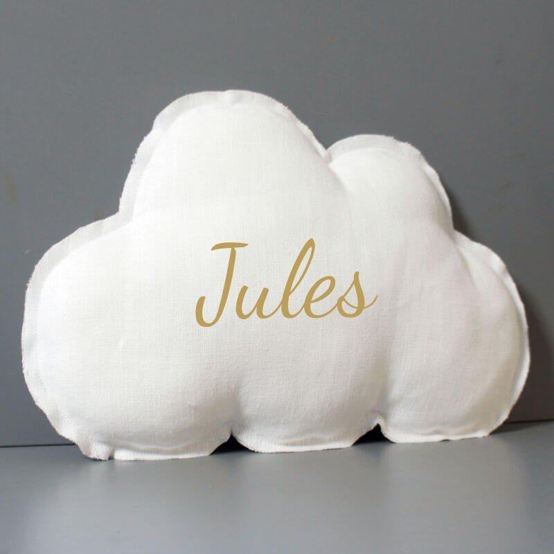 Coussin nuage personnalisé en lin blanc bords bruts
