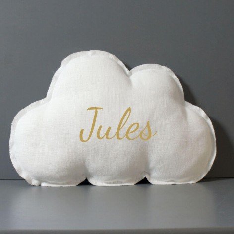 Coussin nuage personnalisé en lin blanc bords bruts