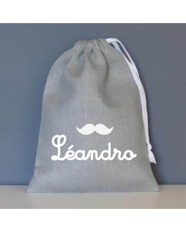 pochon personnalisé moustache en lin gris