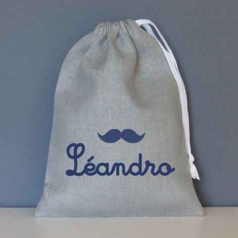 pochon personnalisé moustache en lin gris