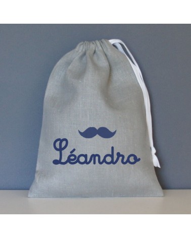 pochon personnalisé moustache en lin gris