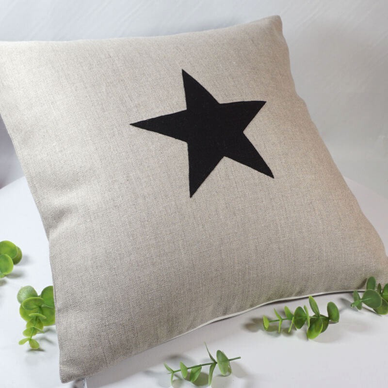 housse de coussin lin naturel etoile noire 40x40 cm