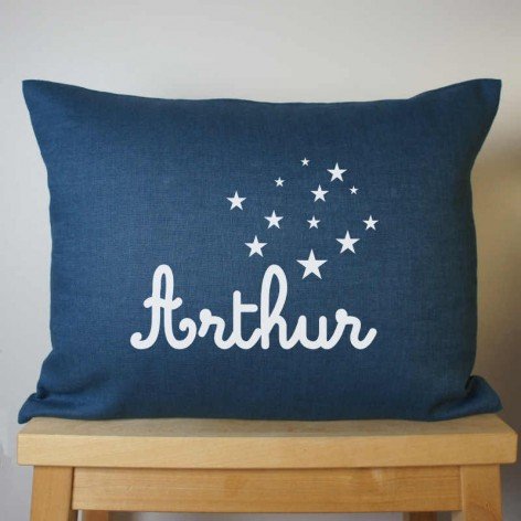 coussin personnalisé lin bleu