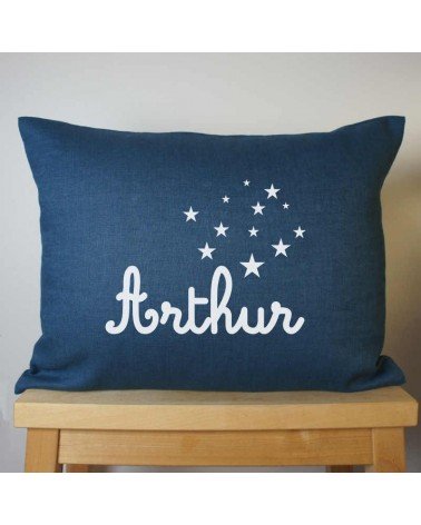 coussin personnalisé lin bleu