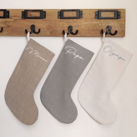 Chaussette de Noël personnalisée en lin