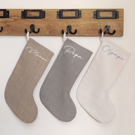 Chaussette de Noël personnalisée en lin