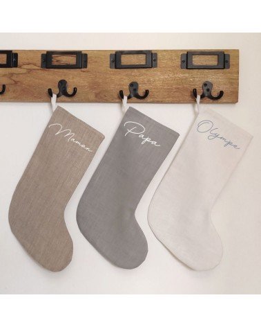 Chaussette de Noël personnalisée en lin