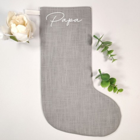 Chaussette de Noël personnalisée en lin gris