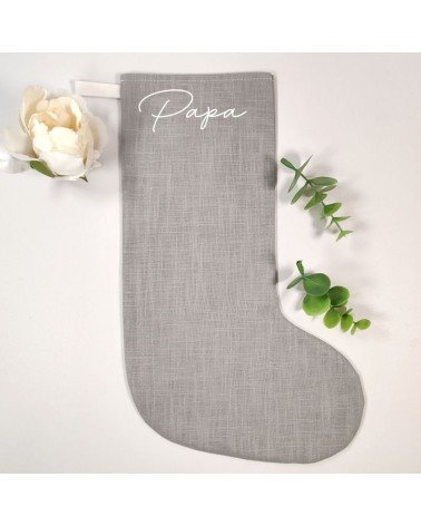 Chaussette de Noël personnalisée en lin gris