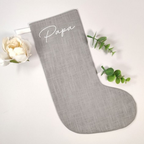 Chaussette de Noël personnalisée en lin gris
