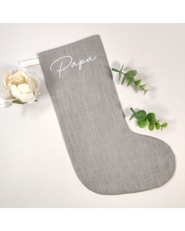 Chaussette de Noël personnalisée en lin gris