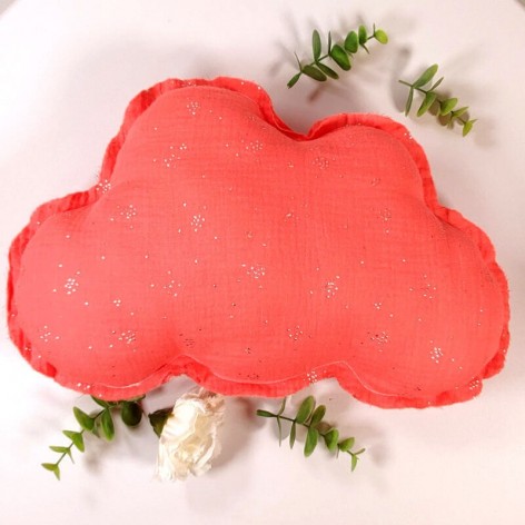 coussin nuage double gaze corail