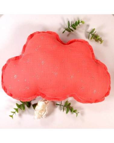 coussin nuage double gaze corail