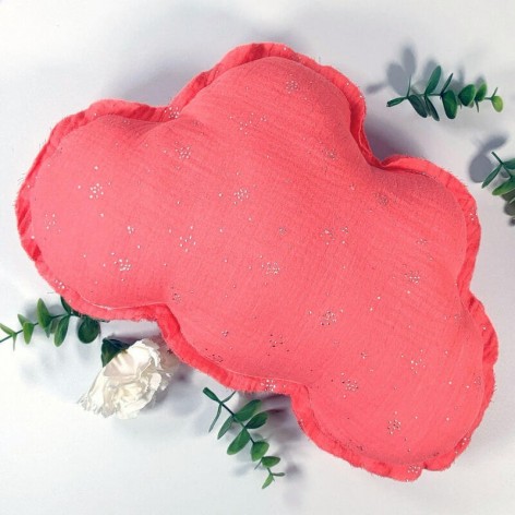 coussin nuage double gaze corail