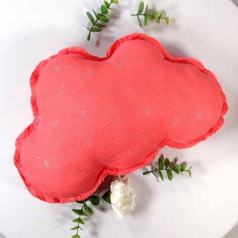 coussin nuage double gaze corail, décoration chambre fille