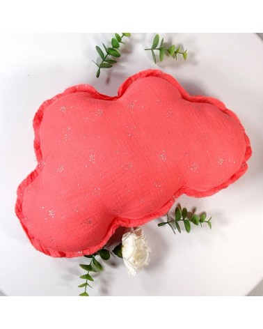 coussin nuage double gaze corail, décoration chambre fille