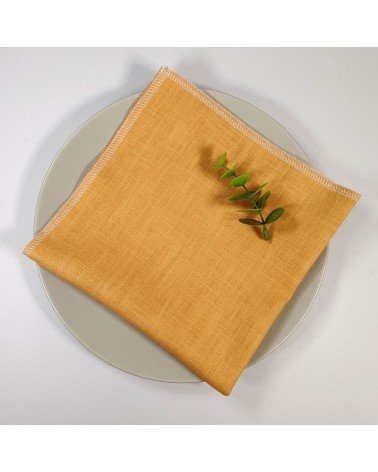 serviette de table en lin jaune moutarde