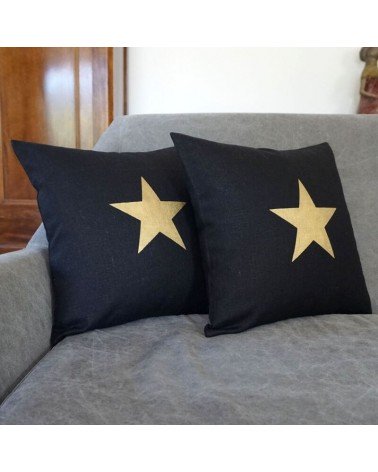 coussin lin noir étoile dorée