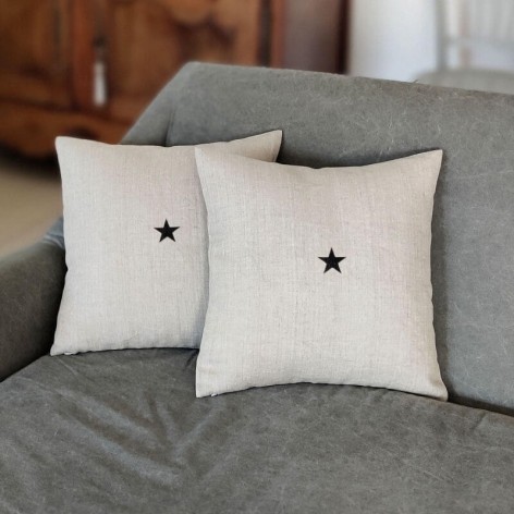 coussin lin naturel petite étoile noire