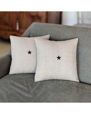 coussin lin naturel petite étoile noire
