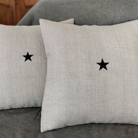 coussin lin naturel petite étoile noire