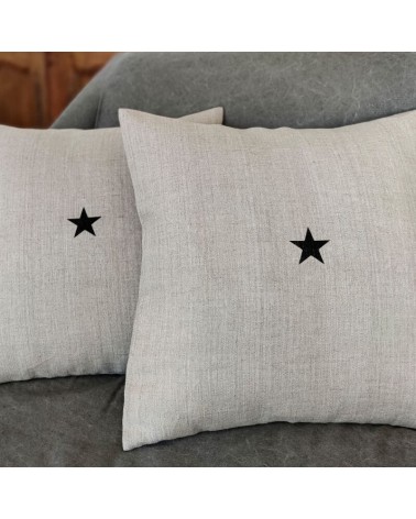 coussin lin naturel petite étoile noire