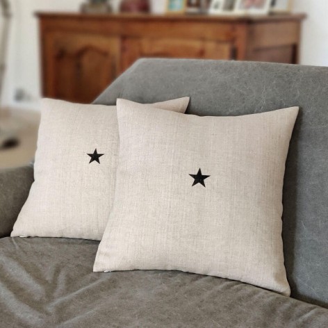 coussin lin naturel petite étoile noire