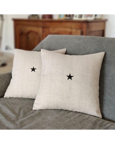 coussin lin naturel petite étoile noire