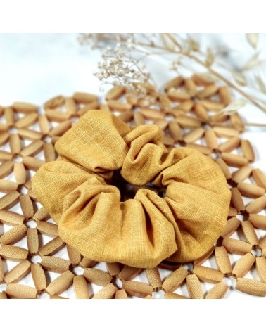 chouchou en lin moutarde